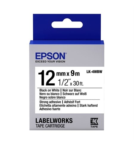 Epson LK-4WBW Ribbon Black on White Strong Adhesive 12mm x 9m